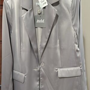 Marled Gray Slim Fit Blazer with Notched Lapels